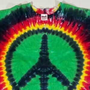 Vintage Y2K T Shirt Size Large Tie Dye Peace Hippie Anvil Red Bar 22-DY84